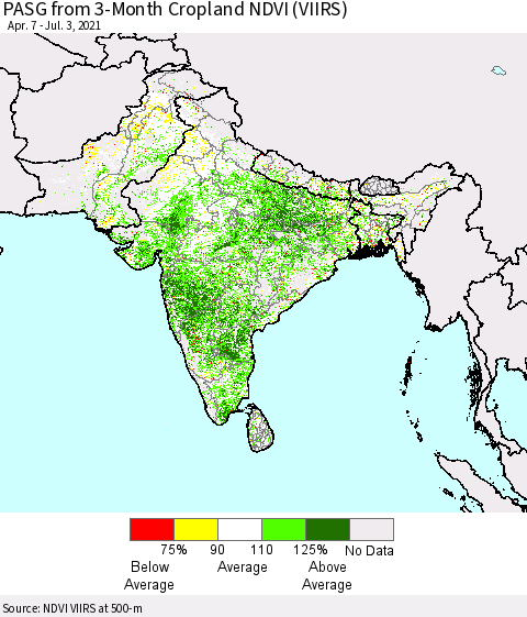 Southern Asia PASG from 3-Month Cropland NDVI (VIIRS) Thematic Map For 6/26/2021 - 7/3/2021