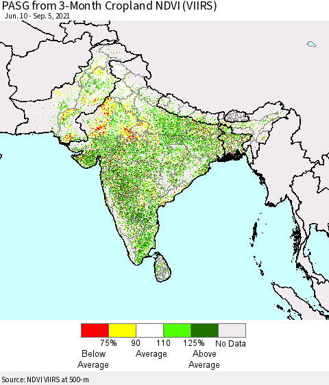 Southern Asia PASG from 3-Month Cropland NDVI (VIIRS) Thematic Map For 8/29/2021 - 9/5/2021