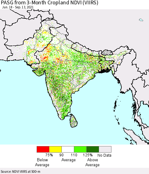 Southern Asia PASG from 3-Month Cropland NDVI (VIIRS) Thematic Map For 9/6/2021 - 9/13/2021