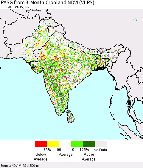 Southern Asia PASG from 3-Month Cropland NDVI (VIIRS) Thematic Map For 10/8/2021 - 10/15/2021