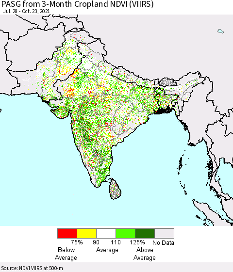 Southern Asia PASG from 3-Month Cropland NDVI (VIIRS) Thematic Map For 10/16/2021 - 10/23/2021