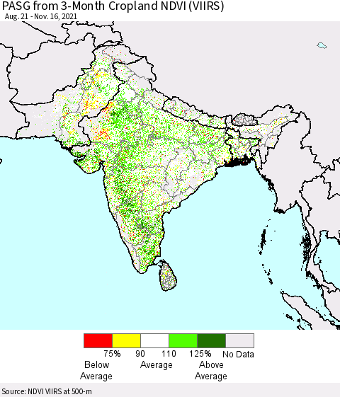Southern Asia PASG from 3-Month Cropland NDVI (VIIRS) Thematic Map For 11/9/2021 - 11/16/2021