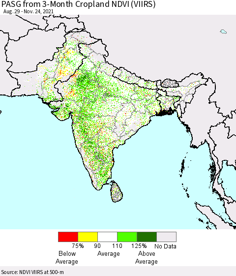 Southern Asia PASG from 3-Month Cropland NDVI (VIIRS) Thematic Map For 11/17/2021 - 11/24/2021