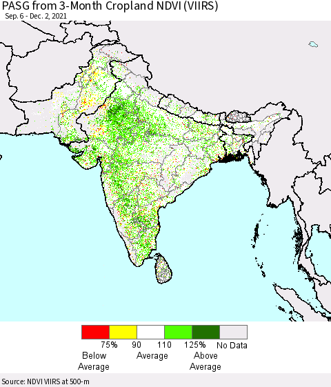Southern Asia PASG from 3-Month Cropland NDVI (VIIRS) Thematic Map For 11/25/2021 - 12/2/2021