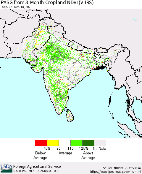 Southern Asia PASG from 3-Month Cropland NDVI (VIIRS) Thematic Map For 12/11/2021 - 12/20/2021