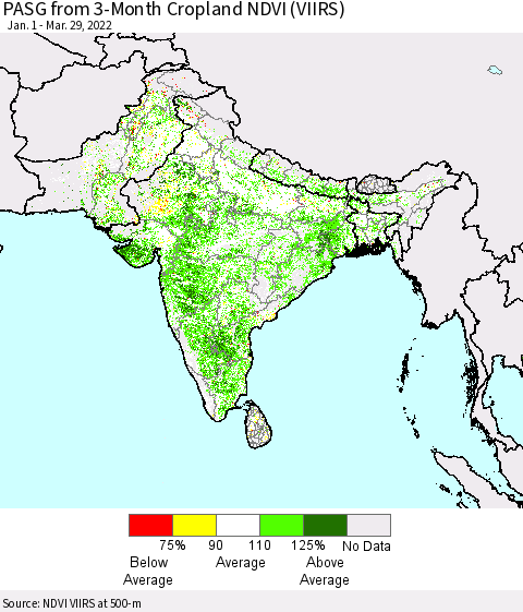 Southern Asia PASG from 3-Month Cropland NDVI (VIIRS) Thematic Map For 3/22/2022 - 3/29/2022
