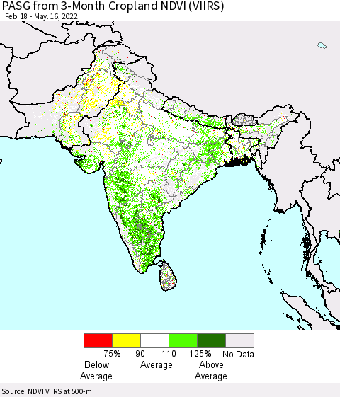 Southern Asia PASG from 3-Month Cropland NDVI (VIIRS) Thematic Map For 5/9/2022 - 5/16/2022