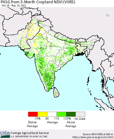 Southern Asia PASG from 3-Month Cropland NDVI (VIIRS) Thematic Map For 5/11/2022 - 5/20/2022