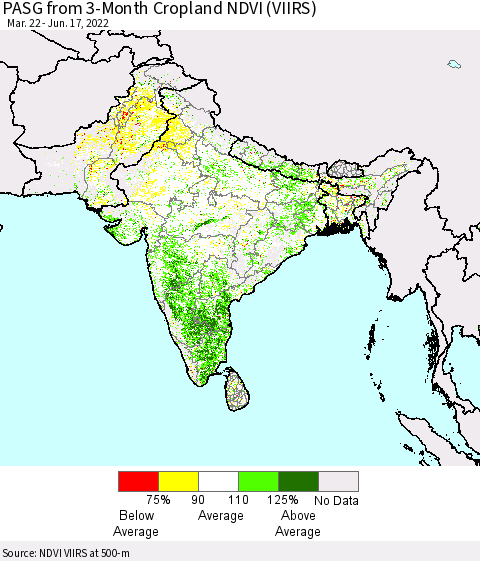 Southern Asia PASG from 3-Month Cropland NDVI (VIIRS) Thematic Map For 6/10/2022 - 6/17/2022