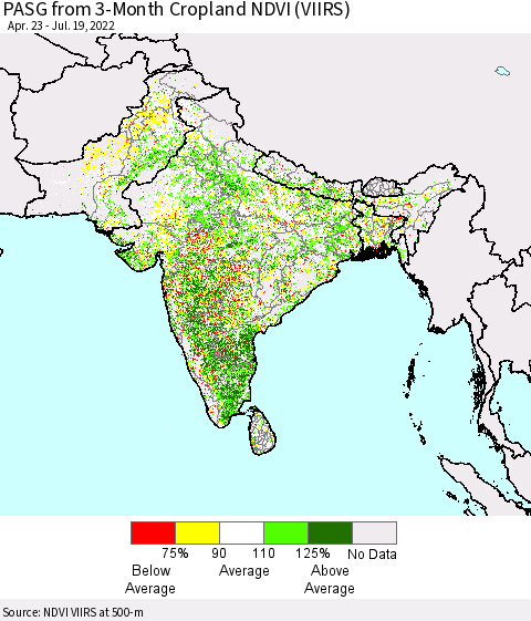 Southern Asia PASG from 3-Month Cropland NDVI (VIIRS) Thematic Map For 7/12/2022 - 7/19/2022