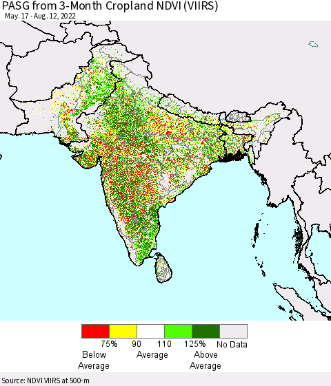 Southern Asia PASG from 3-Month Cropland NDVI (VIIRS) Thematic Map For 8/5/2022 - 8/12/2022