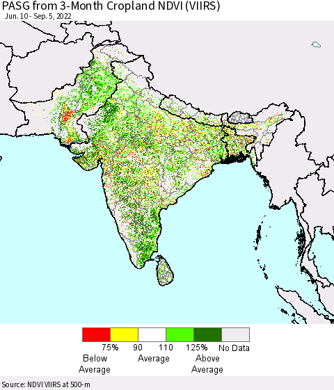 Southern Asia PASG from 3-Month Cropland NDVI (VIIRS) Thematic Map For 8/29/2022 - 9/5/2022