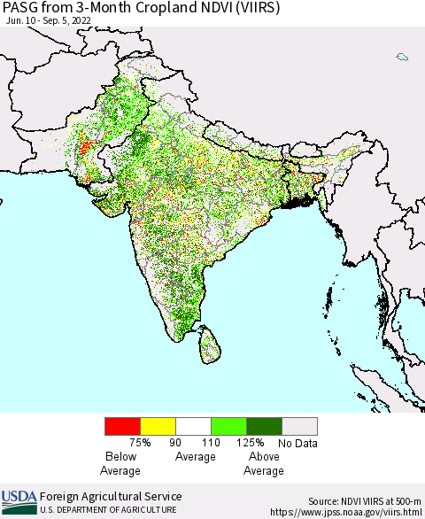 Southern Asia PASG from 3-Month Cropland NDVI (VIIRS) Thematic Map For 9/1/2022 - 9/10/2022
