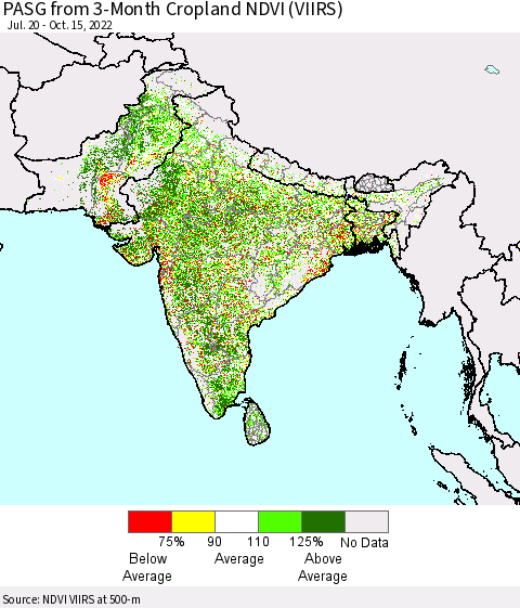 Southern Asia PASG from 3-Month Cropland NDVI (VIIRS) Thematic Map For 10/8/2022 - 10/15/2022