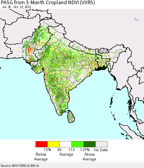 Southern Asia PASG from 3-Month Cropland NDVI (VIIRS) Thematic Map For 10/16/2022 - 10/23/2022