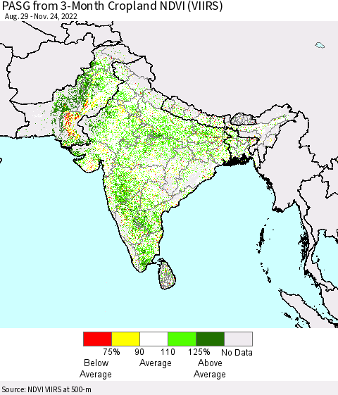 Southern Asia PASG from 3-Month Cropland NDVI (VIIRS) Thematic Map For 11/17/2022 - 11/24/2022
