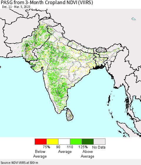 Southern Asia PASG from 3-Month Cropland NDVI (VIIRS) Thematic Map For 2/26/2023 - 3/5/2023