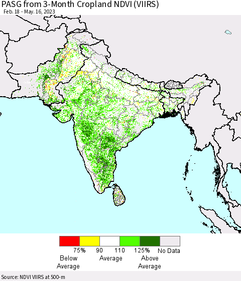 Southern Asia PASG from 3-Month Cropland NDVI (VIIRS) Thematic Map For 5/9/2023 - 5/16/2023