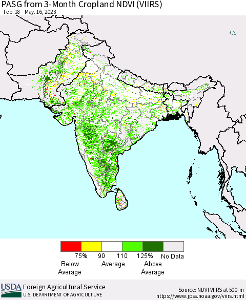 Southern Asia PASG from 3-Month Cropland NDVI (VIIRS) Thematic Map For 5/11/2023 - 5/20/2023