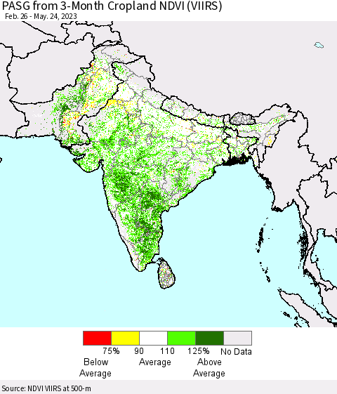 Southern Asia PASG from 3-Month Cropland NDVI (VIIRS) Thematic Map For 5/17/2023 - 5/24/2023