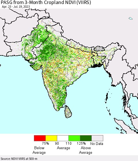 Southern Asia PASG from 3-Month Cropland NDVI (VIIRS) Thematic Map For 7/12/2023 - 7/19/2023