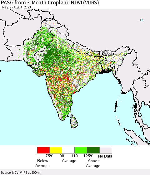 Southern Asia PASG from 3-Month Cropland NDVI (VIIRS) Thematic Map For 7/28/2023 - 8/4/2023