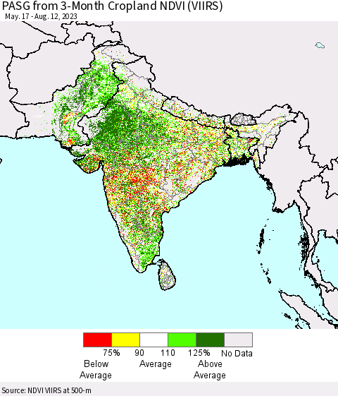 Southern Asia PASG from 3-Month Cropland NDVI (VIIRS) Thematic Map For 8/5/2023 - 8/12/2023