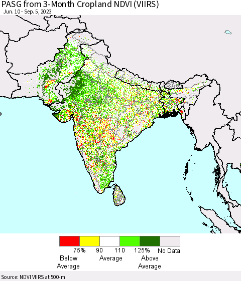 Southern Asia PASG from 3-Month Cropland NDVI (VIIRS) Thematic Map For 8/29/2023 - 9/5/2023