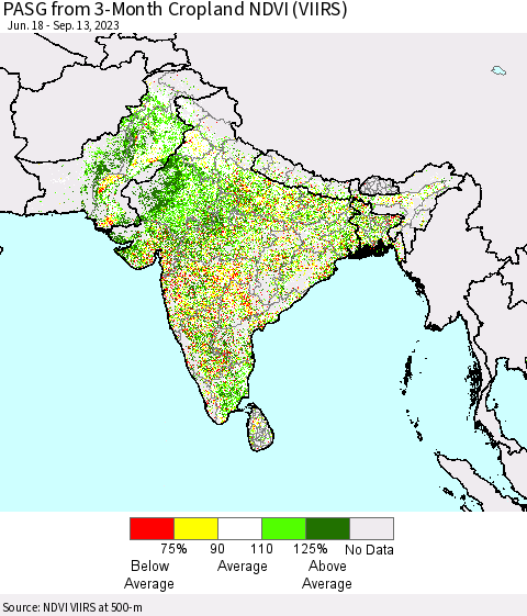 Southern Asia PASG from 3-Month Cropland NDVI (VIIRS) Thematic Map For 9/6/2023 - 9/13/2023