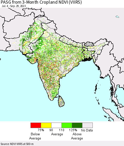 Southern Asia PASG from 3-Month Cropland NDVI (VIIRS) Thematic Map For 9/22/2023 - 9/29/2023