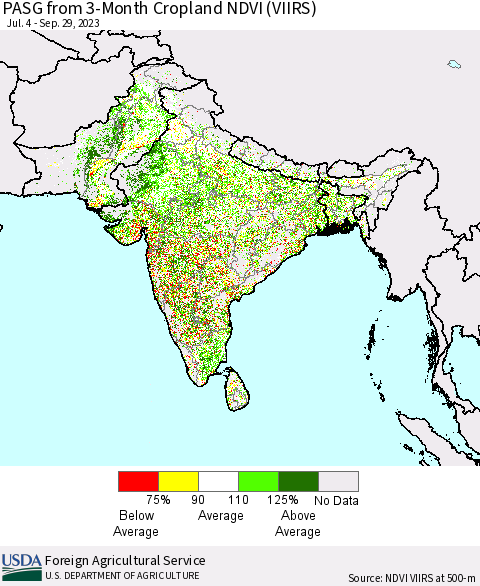 Southern Asia PASG from 3-Month Cropland NDVI (VIIRS) Thematic Map For 9/21/2023 - 9/30/2023