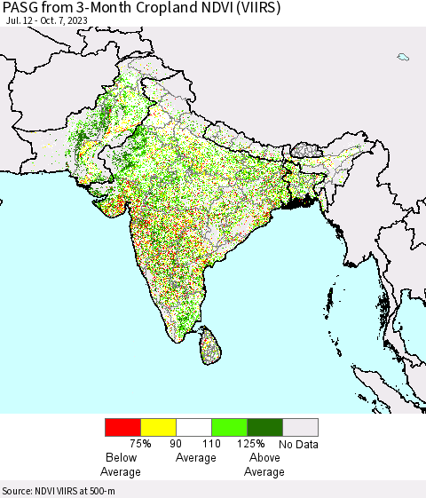 Southern Asia PASG from 3-Month Cropland NDVI (VIIRS) Thematic Map For 9/30/2023 - 10/7/2023