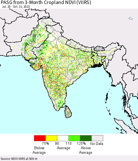 Southern Asia PASG from 3-Month Cropland NDVI (VIIRS) Thematic Map For 10/8/2023 - 10/15/2023