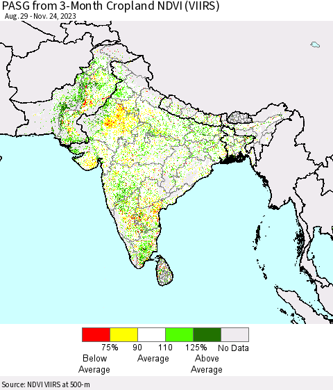 Southern Asia PASG from 3-Month Cropland NDVI (VIIRS) Thematic Map For 11/17/2023 - 11/24/2023