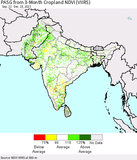 Southern Asia PASG from 3-Month Cropland NDVI (VIIRS) Thematic Map For 12/11/2023 - 12/18/2023