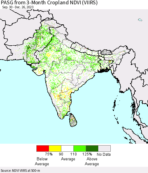 Southern Asia PASG from 3-Month Cropland NDVI (VIIRS) Thematic Map For 12/19/2023 - 12/26/2023