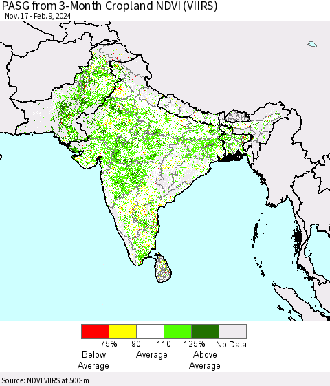 Southern Asia PASG from 3-Month Cropland NDVI (VIIRS) Thematic Map For 2/2/2024 - 2/9/2024