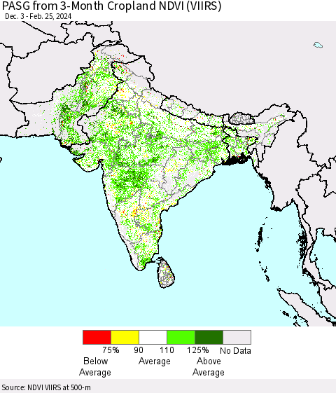 Southern Asia PASG from 3-Month Cropland NDVI (VIIRS) Thematic Map For 2/18/2024 - 2/25/2024