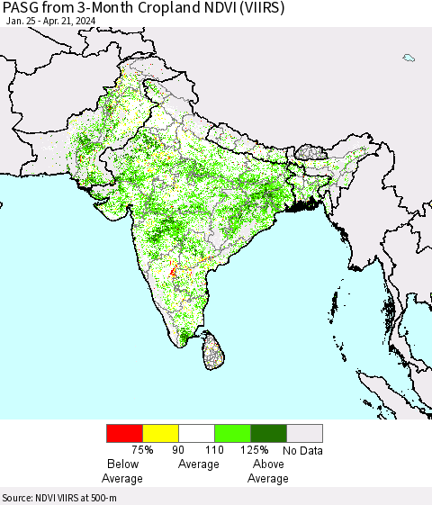 Southern Asia PASG from 3-Month Cropland NDVI (VIIRS) Thematic Map For 4/14/2024 - 4/21/2024