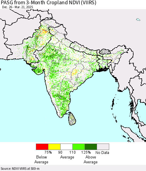 Southern Asia PASG from 3-Month Cropland NDVI (VIIRS) Thematic Map For 3/14/2025 - 3/21/2025