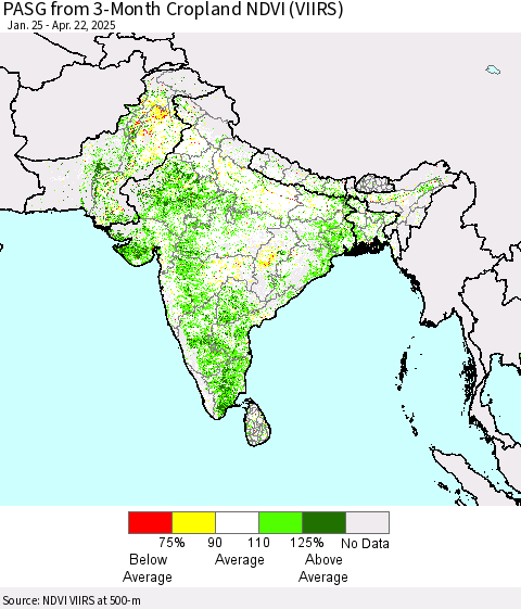 Southern Asia PASG from 3-Month Cropland NDVI (VIIRS) Thematic Map For 4/15/2025 - 4/22/2025