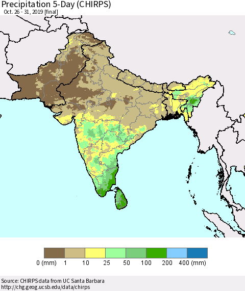 Southern Asia Precipitation 5-Day (CHIRPS) Thematic Map For 10/26/2019 - 10/31/2019