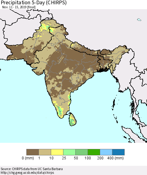 Southern Asia Precipitation 5-Day (CHIRPS) Thematic Map For 11/11/2019 - 11/15/2019