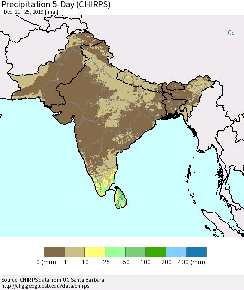 Southern Asia Precipitation 5-Day (CHIRPS) Thematic Map For 12/21/2019 - 12/25/2019