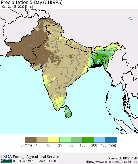 Southern Asia Precipitation 5-Day (CHIRPS) Thematic Map For 10/21/2022 - 10/25/2022
