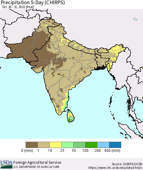 Southern Asia Precipitation 5-Day (CHIRPS) Thematic Map For 10/26/2022 - 10/31/2022