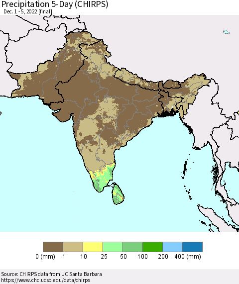 Southern Asia Precipitation 5-Day (CHIRPS) Thematic Map For 12/1/2022 - 12/5/2022