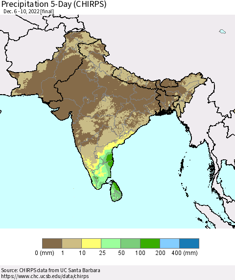 Southern Asia Precipitation 5-Day (CHIRPS) Thematic Map For 12/6/2022 - 12/10/2022