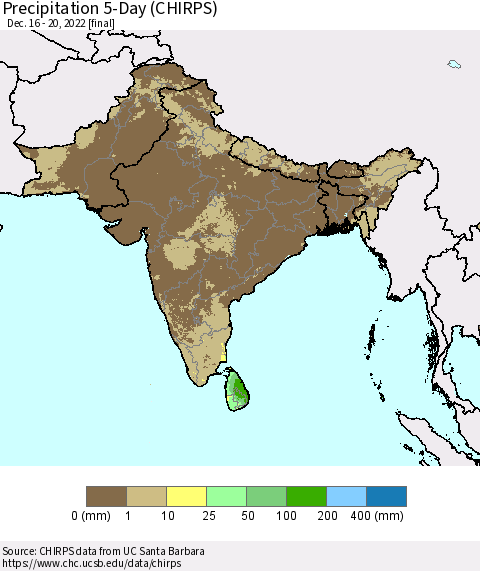 Southern Asia Precipitation 5-Day (CHIRPS) Thematic Map For 12/16/2022 - 12/20/2022