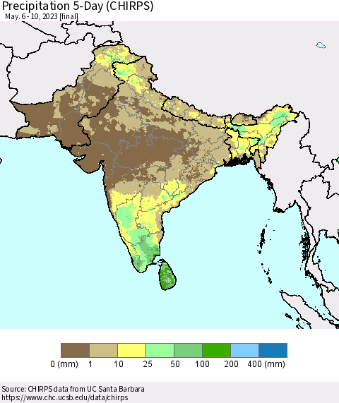 Southern Asia Precipitation 5-Day (CHIRPS) Thematic Map For 5/6/2023 - 5/10/2023